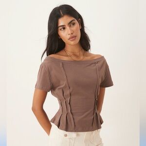 ASOS Brown Off-Shoulder Short Sleeve Top